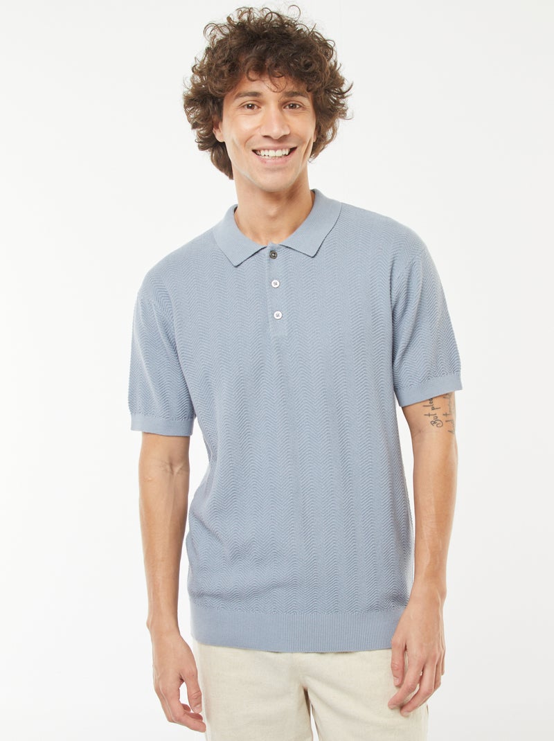 Polo em malha tricô de manga curta Azul - Kiabi
