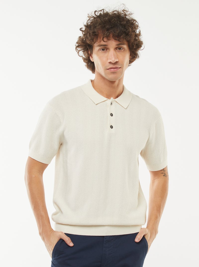 Polo em malha tricô de manga curta Branco - Kiabi