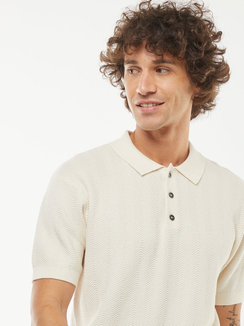 Polo em malha tricô de manga curta Branco - Kiabi