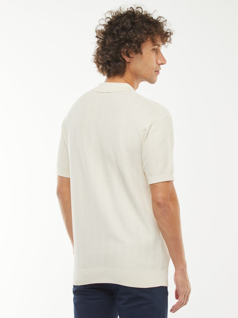 Polo em malha tricô de manga curta Branco - Kiabi