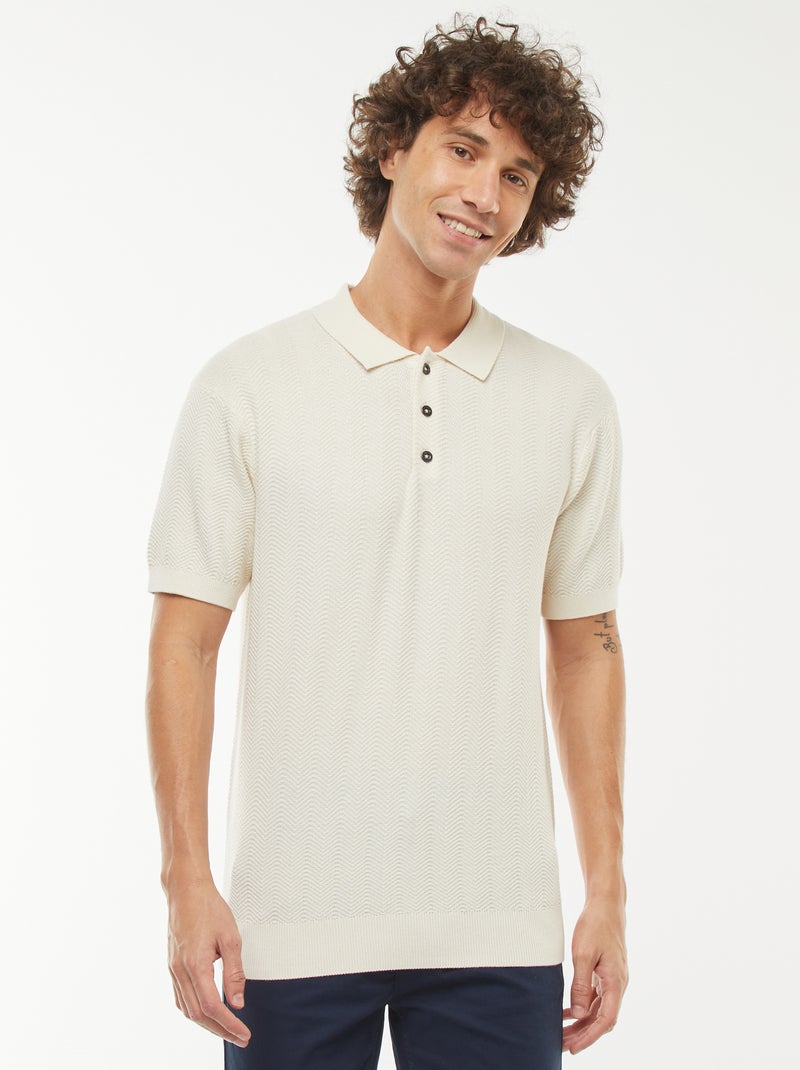 Polo em malha tricô de manga curta Branco - Kiabi