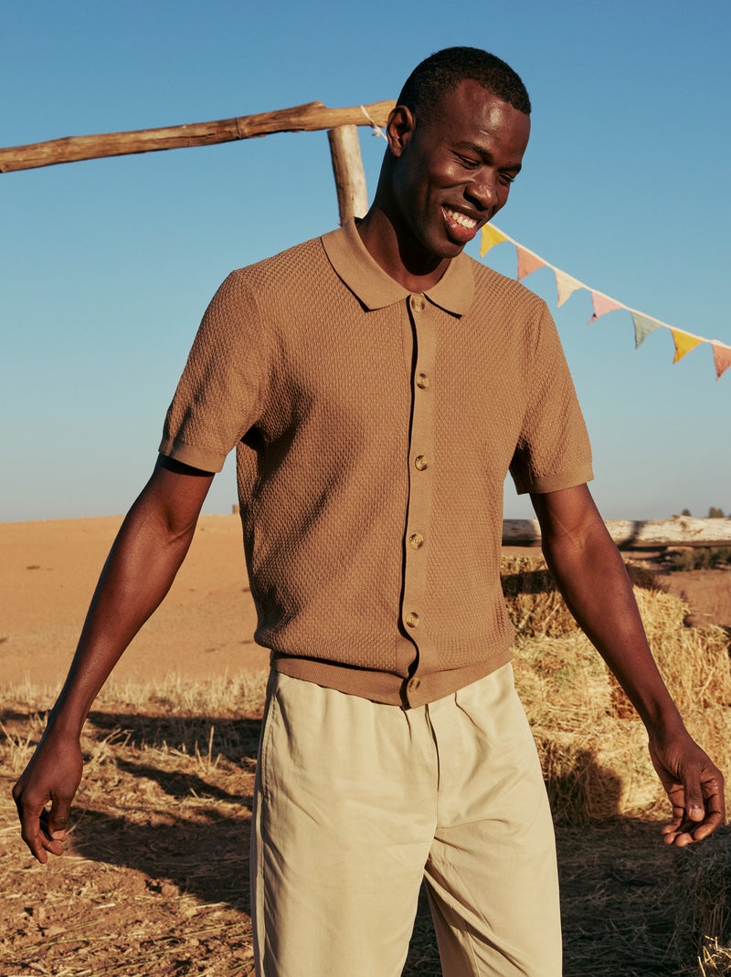 Polo em malha waffle Caqui - Kiabi