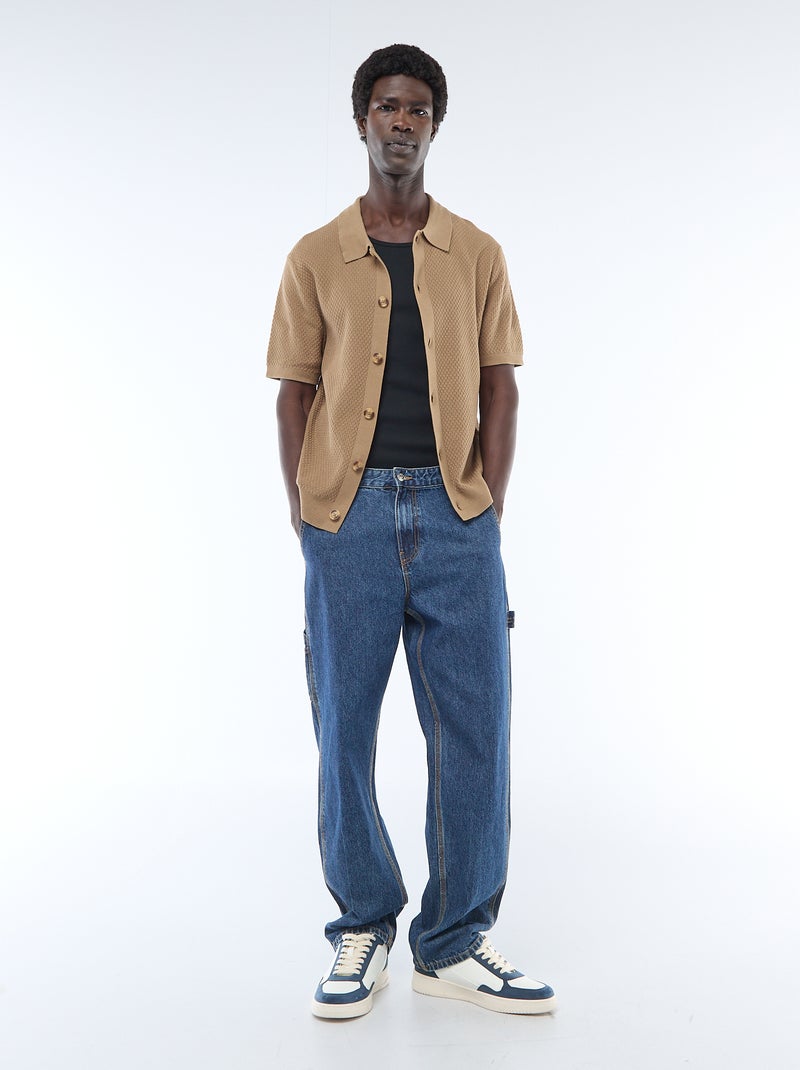 Polo em malha waffle Caqui - Kiabi