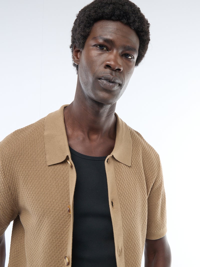 Polo em malha waffle Caqui - Kiabi