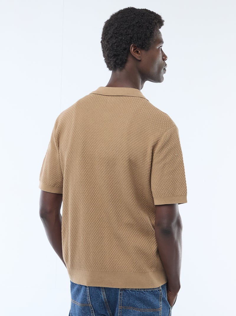 Polo em malha waffle Caqui - Kiabi