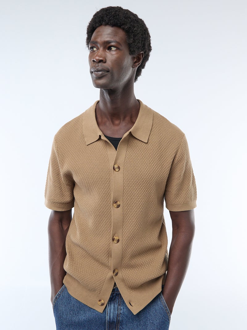 Polo em malha waffle Caqui - Kiabi