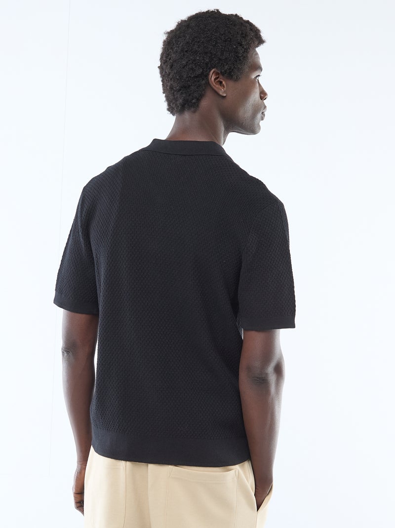 Polo em malha waffle Preto - Kiabi