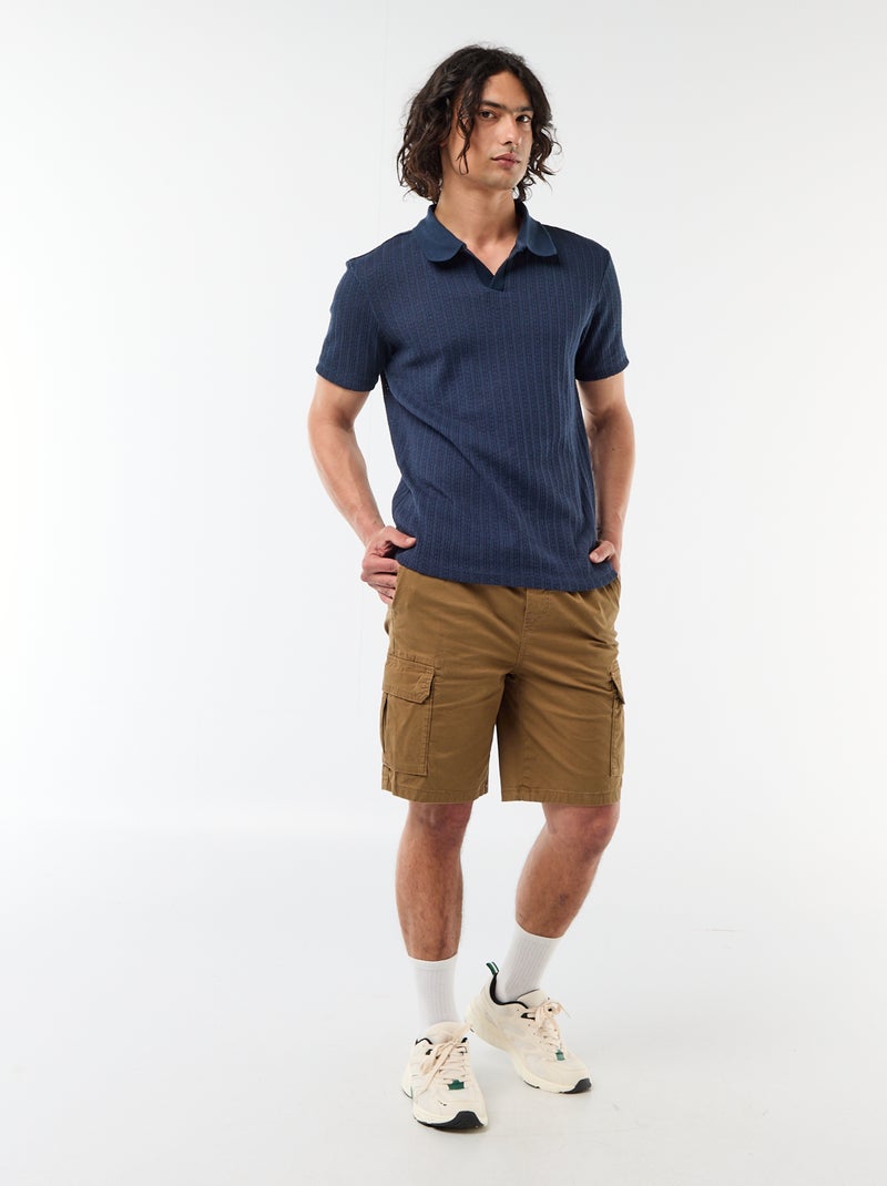 Polo em material fantasia com detalhes vazados Azul - Kiabi
