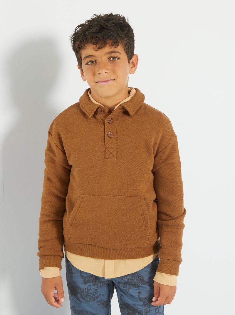 Polo em moletão com bolso canguru LARANJA - Kiabi