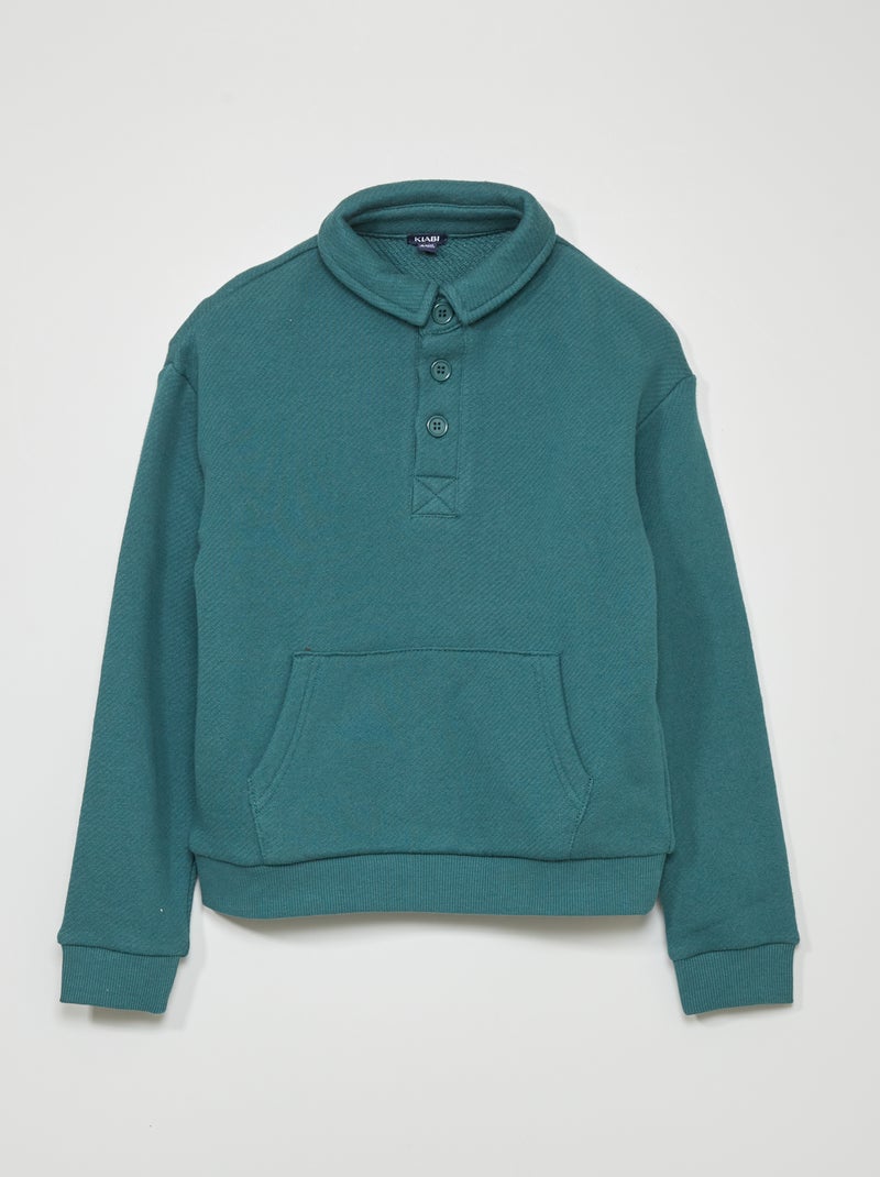 Polo em moletão com bolso canguru VERDE - Kiabi