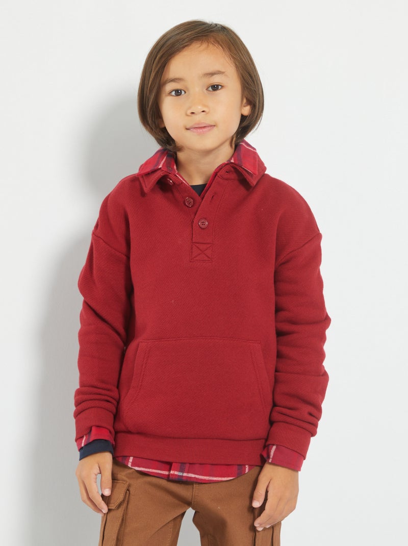 Polo em moletão com bolso canguru Vermelho Vinho - Kiabi