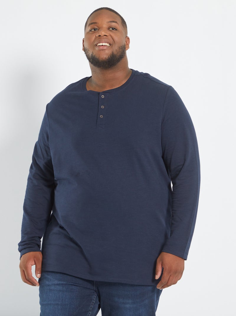 Polo em moletão com gola mao Azul Marinho - Kiabi
