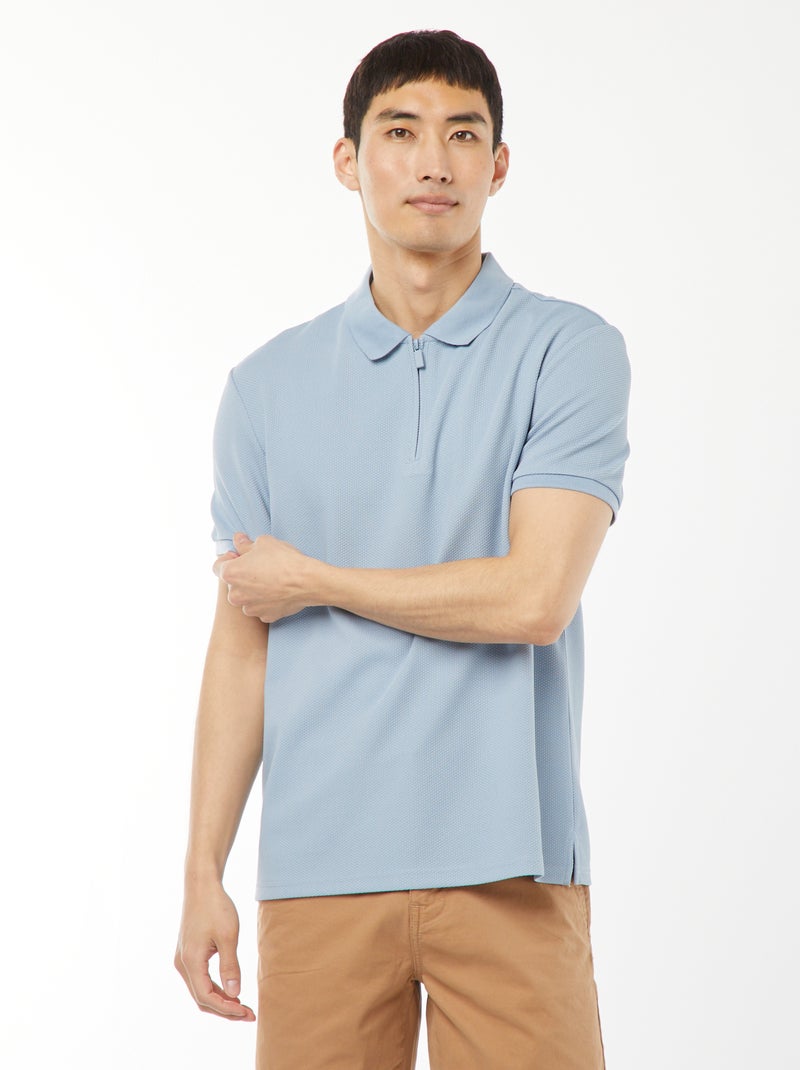 Polo em ninho de abelha e gola com fecho AZUL - Kiabi