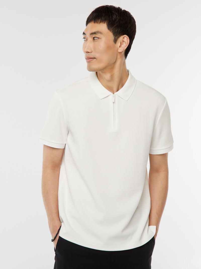 Polo em ninho de abelha e gola com fecho BRANCO - Kiabi