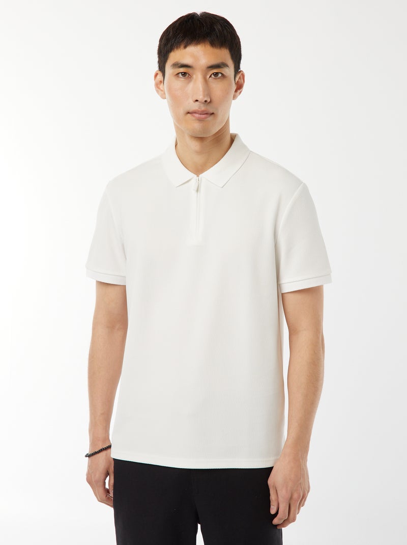 Polo em ninho de abelha e gola com fecho BRANCO - Kiabi
