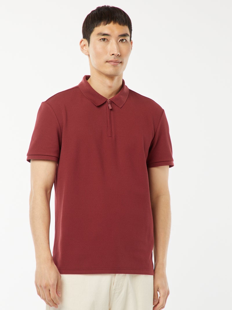 Polo em ninho de abelha e gola com fecho VERMELHO - Kiabi