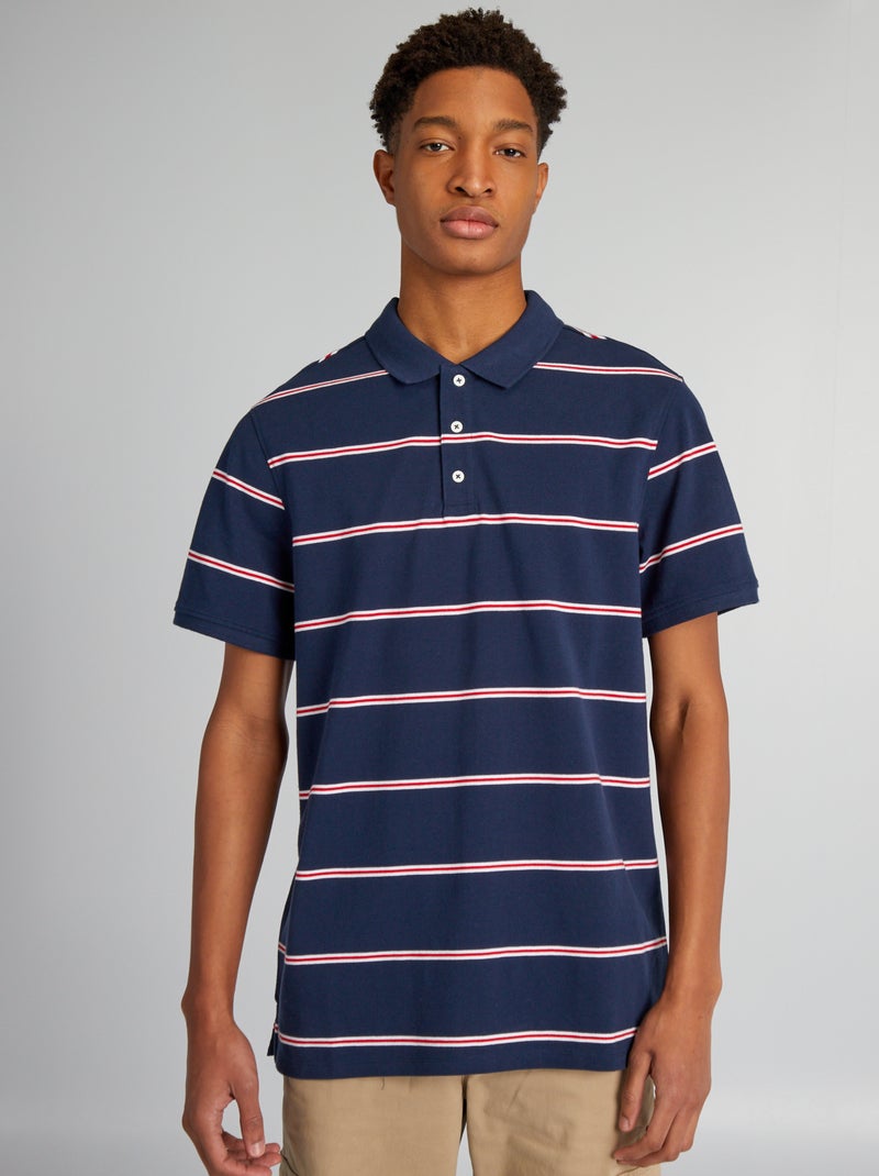 Polo em piqué de algodão às riscas (+ de 1,90 m) PRETO - Kiabi