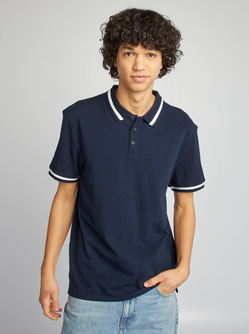 Polo em piqué de algodão AZUL - Kiabi