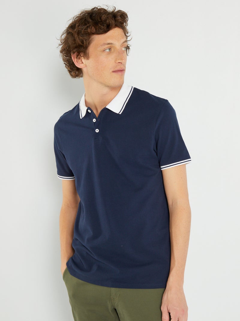 Polo em piqué de algodão Azul Preto - Kiabi