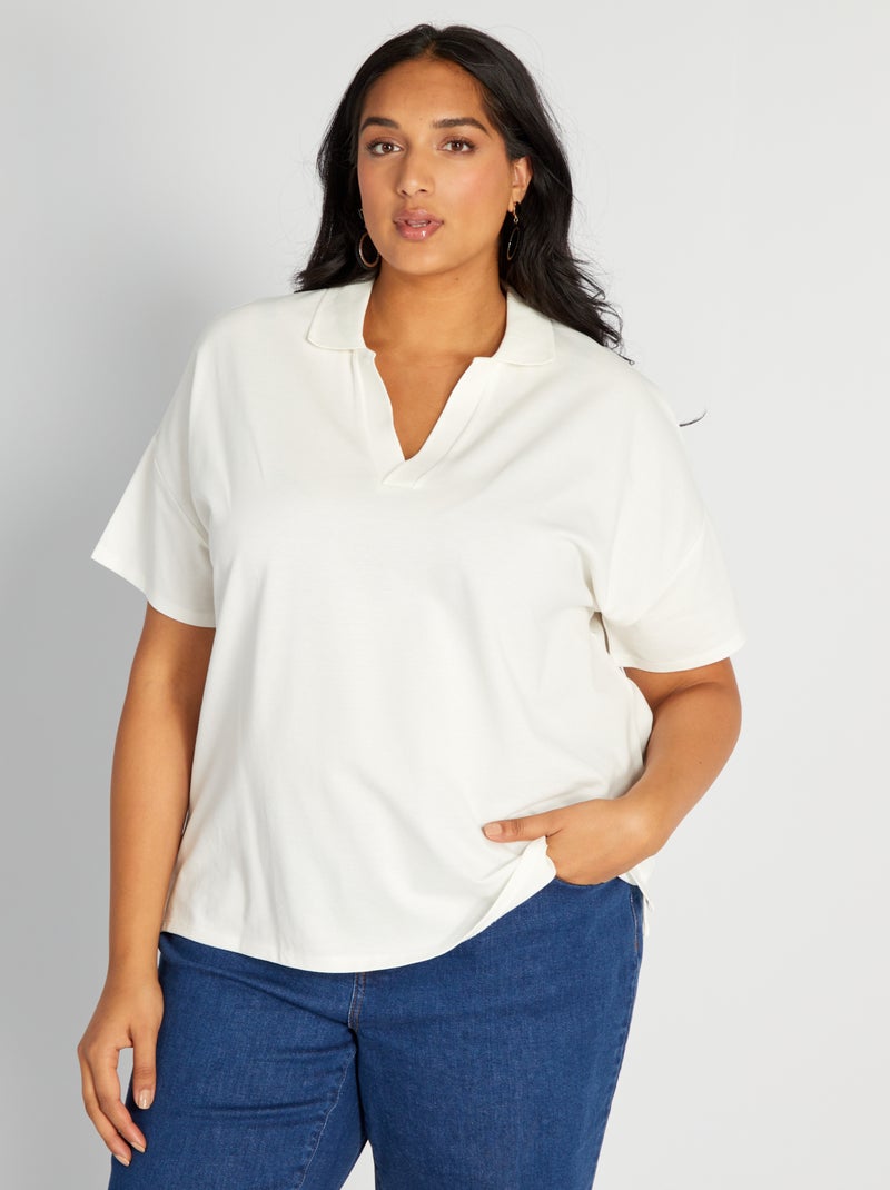 Polo em piqué de algodão BRANCO - Kiabi