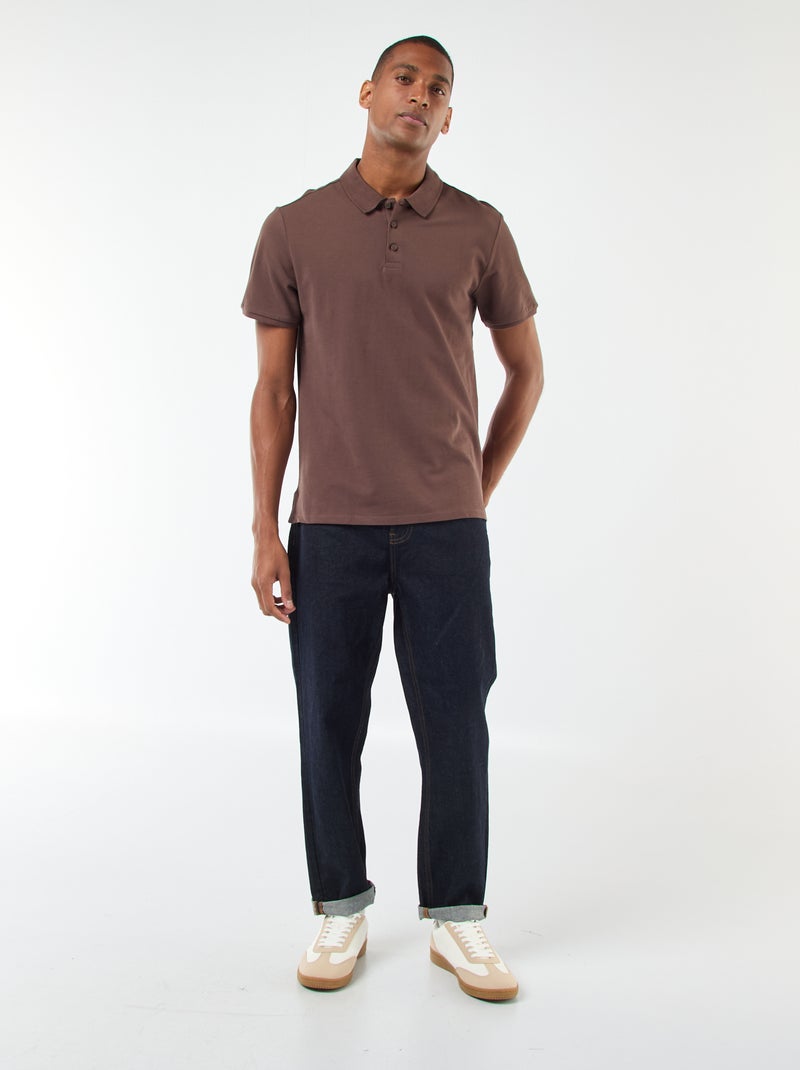 Polo em piqué de algodão Castanho - Kiabi