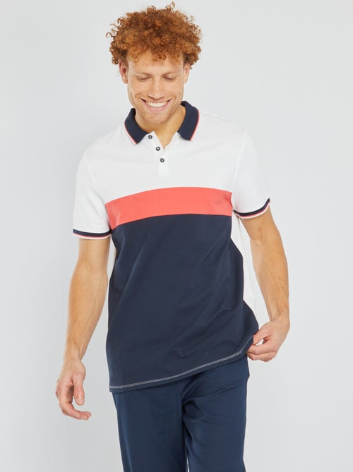 Polo em piqué de algodão color-block - Kiabi