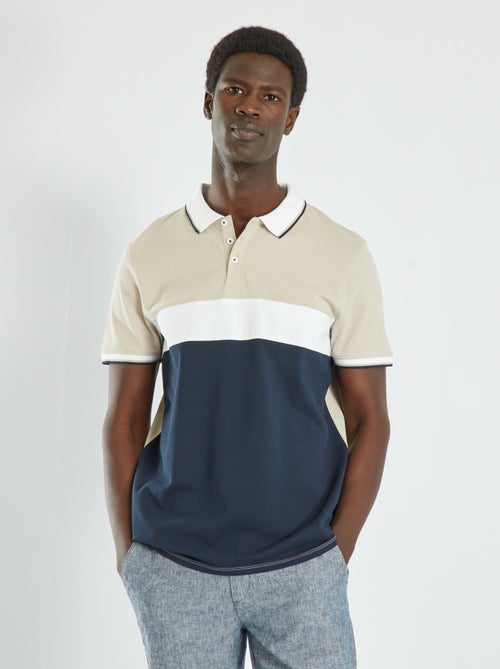 Polo em piqué de algodão color-block - Kiabi