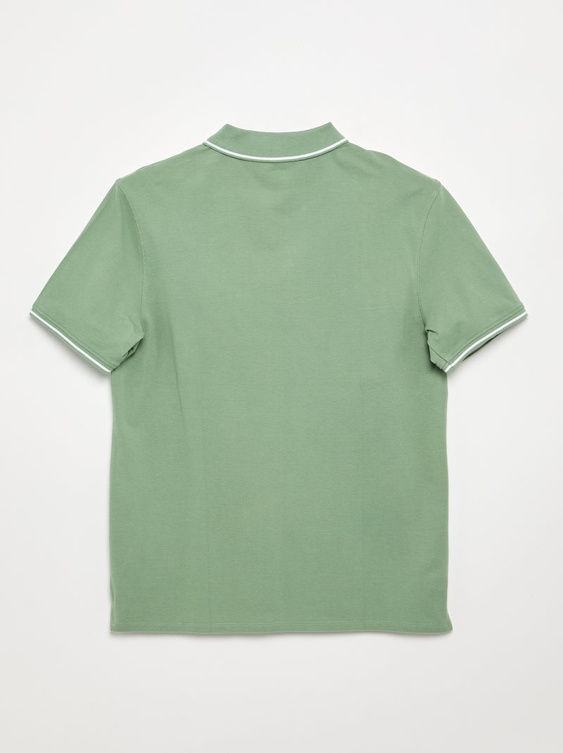 Polo em piqué de algodão com bordado frontal Verde - Kiabi