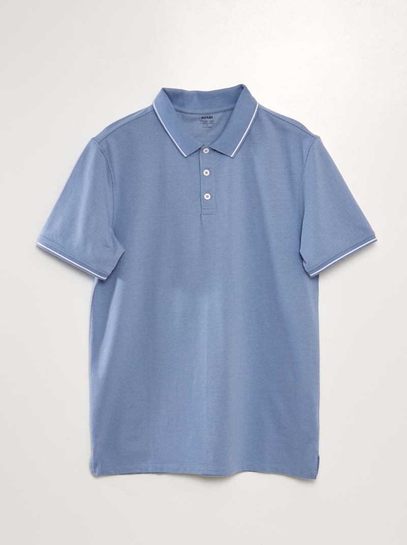 Polo em piqué de algodão com efeito pontilhado AZUL - Kiabi