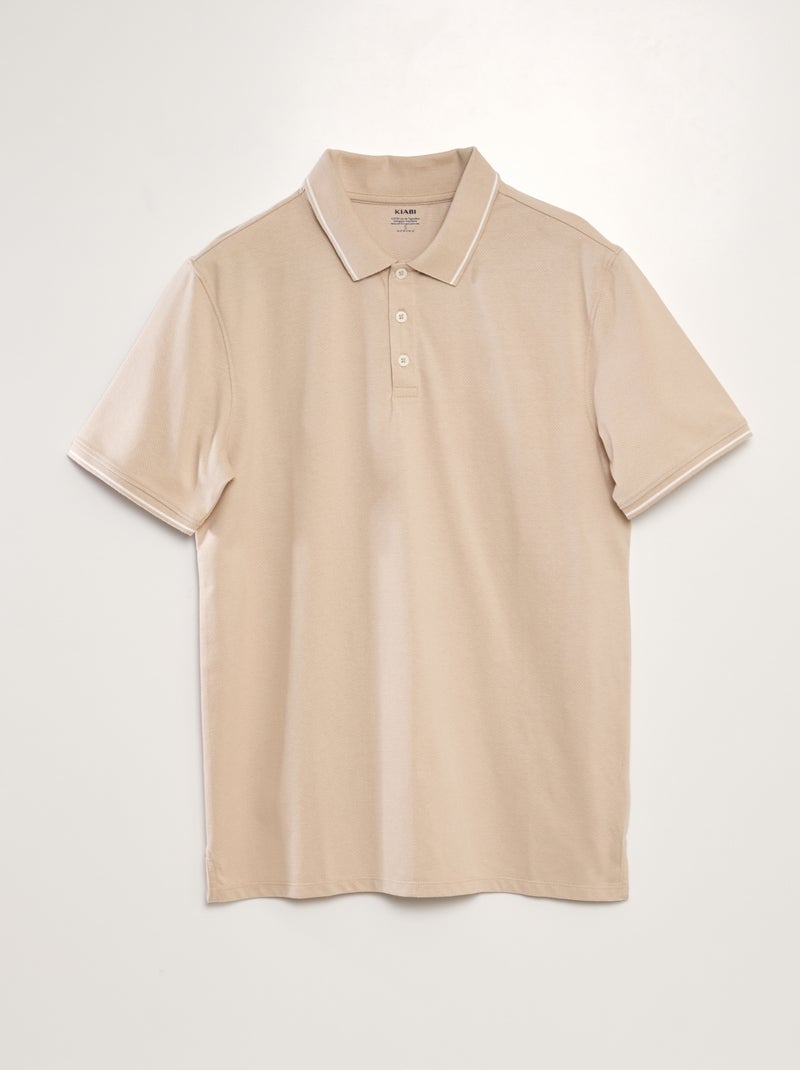 Polo em piqué de algodão com efeito pontilhado BEGE - Kiabi