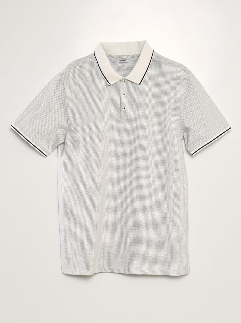 Polo em piqué de algodão com efeito pontilhado Branco - Kiabi