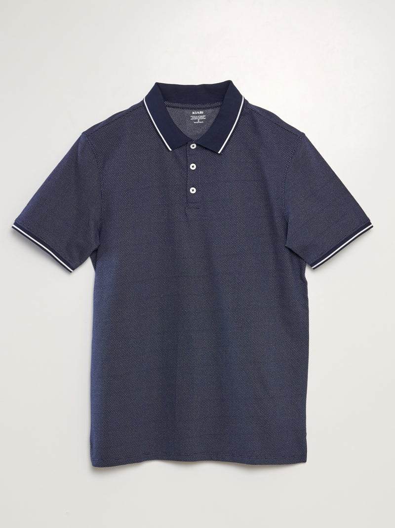Polo em piqué de algodão com efeito pontilhado PRETO - Kiabi
