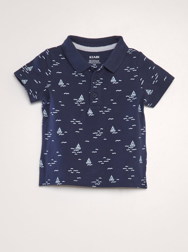 Polo em piqué de algodão com estampado AZUL - Kiabi