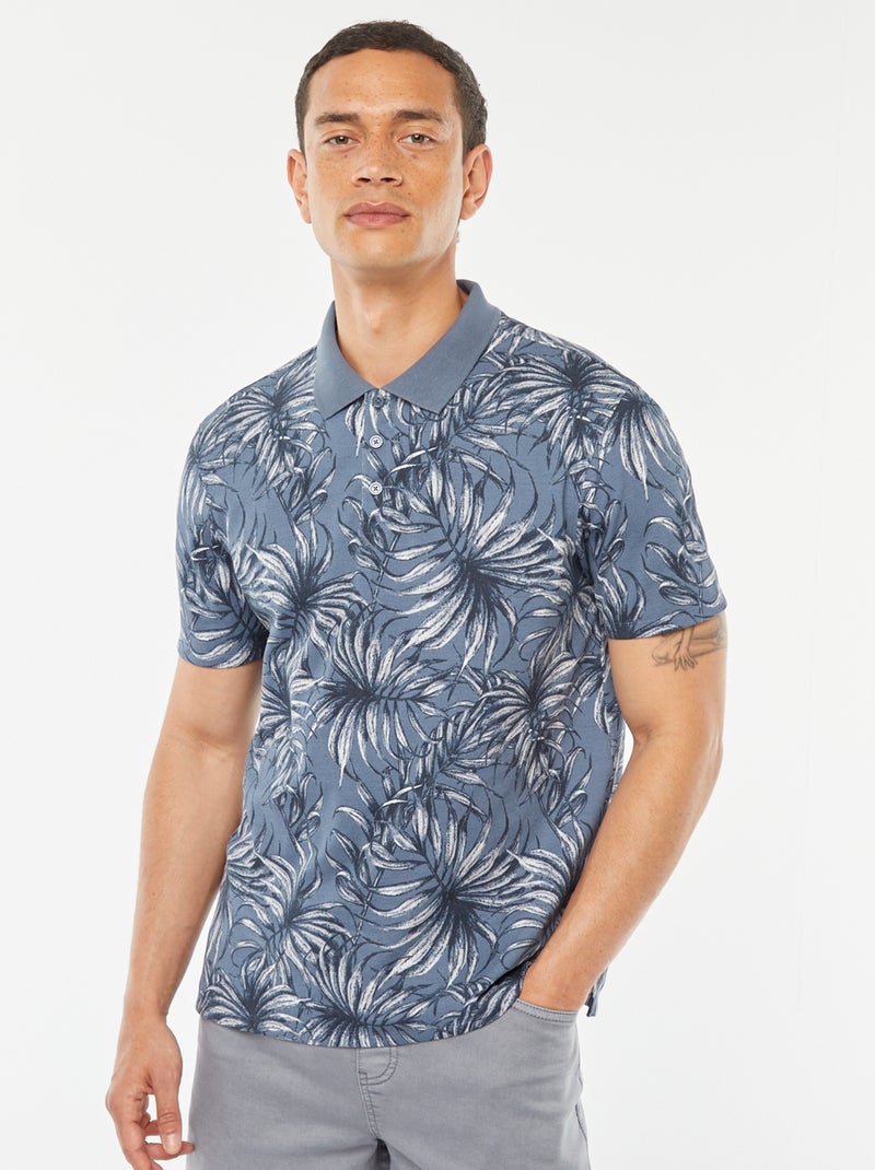 Polo em piqué de algodão com estampado AZUL - Kiabi