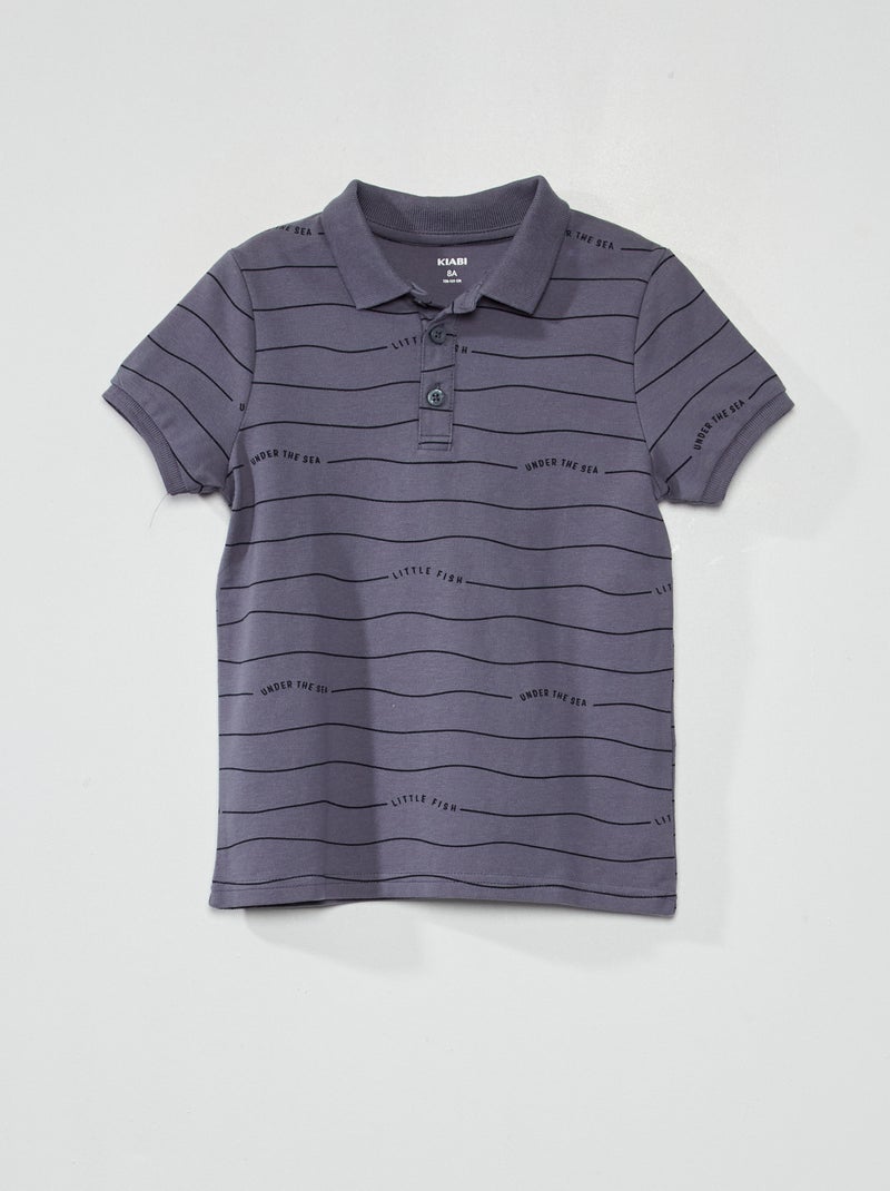 Polo em piqué de algodão com estampado AZUL - Kiabi