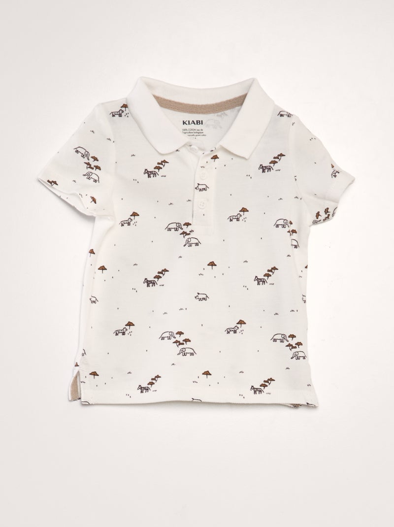 Polo em piqué de algodão com estampado BRANCO - Kiabi