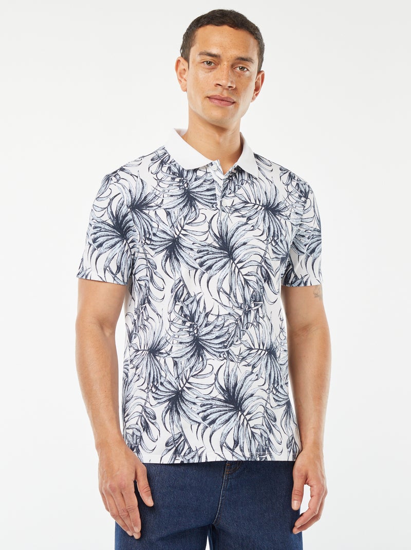 Polo em piqué de algodão com estampado BRANCO - Kiabi