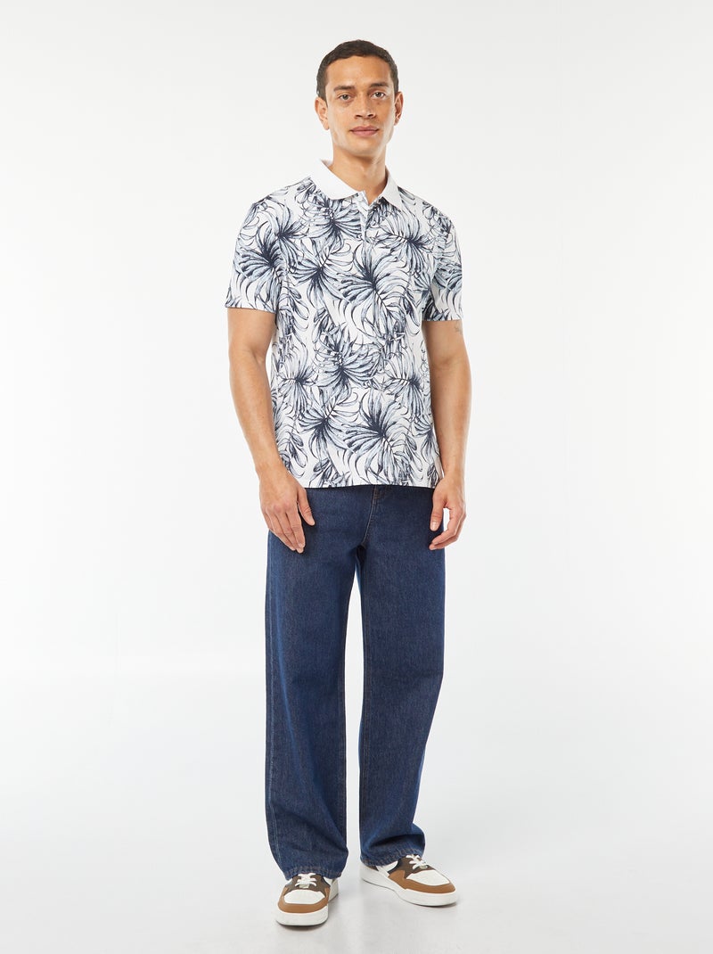 Polo em piqué de algodão com estampado BRANCO - Kiabi