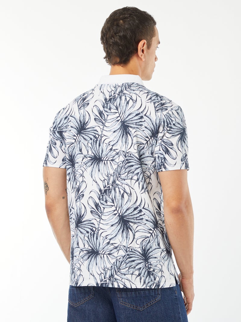 Polo em piqué de algodão com estampado BRANCO - Kiabi