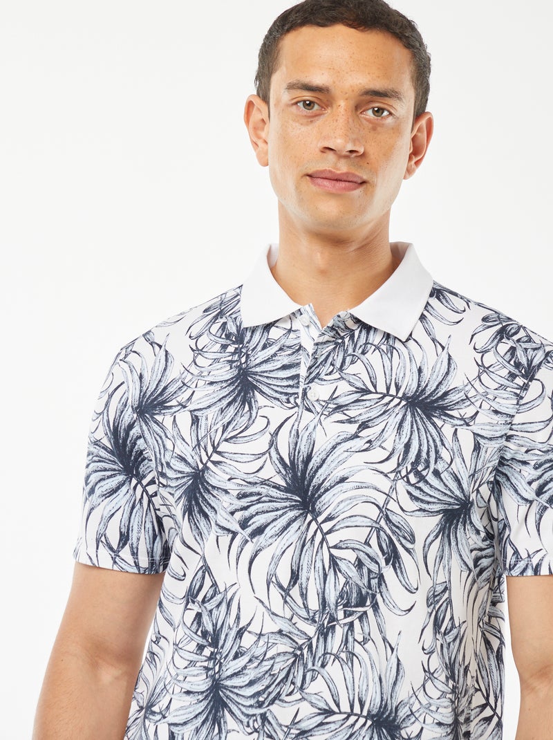 Polo em piqué de algodão com estampado BRANCO - Kiabi