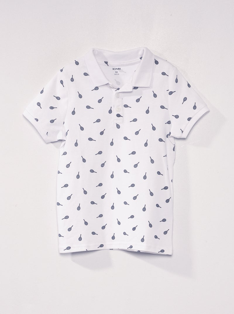 Polo em piqué de algodão com estampado BRANCO - Kiabi