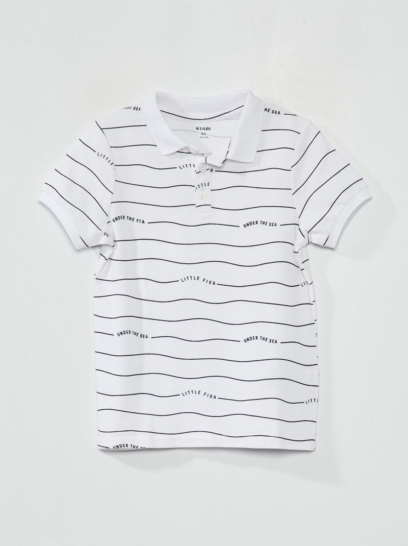 Polo em piqué de algodão com estampado BRANCO - Kiabi