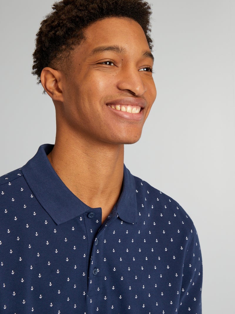 Polo em piqué de algodão com estampado (+ de 1,90 m) AZUL - Kiabi