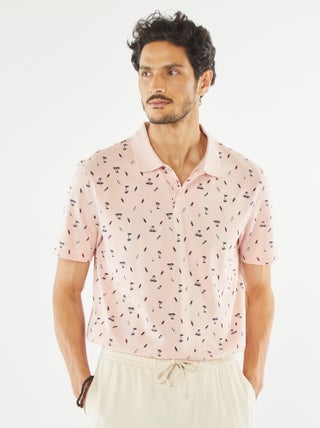Polo em piqué de algodão com estampado