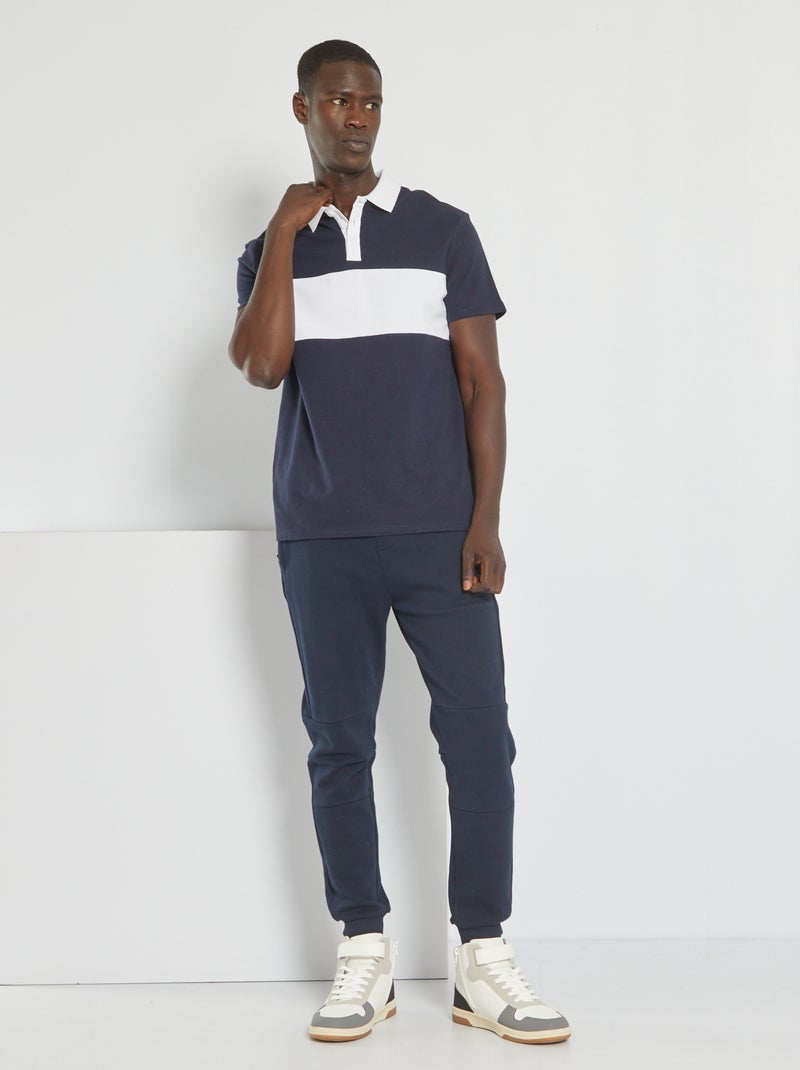 Polo em piqué de algodão com faixas contrastantes AZUL - Kiabi