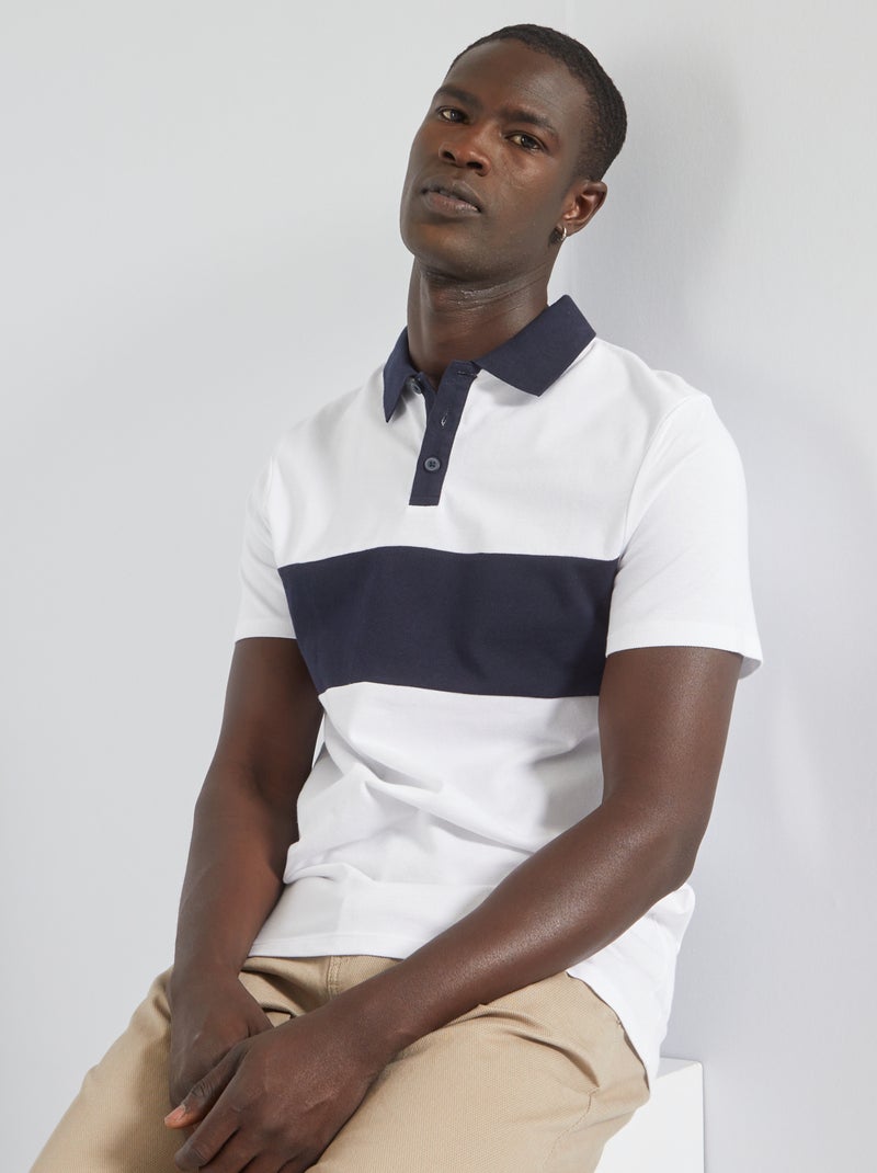 Polo em piqué de algodão com faixas contrastantes Branco - Kiabi