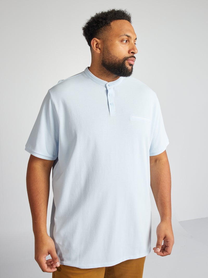 Polo em piqué de algodão com gola AZUL - Kiabi