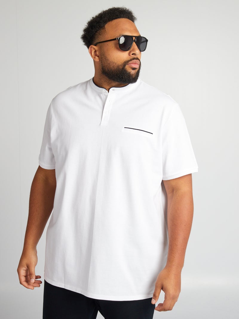 Polo em piqué de algodão com gola Branco - Kiabi