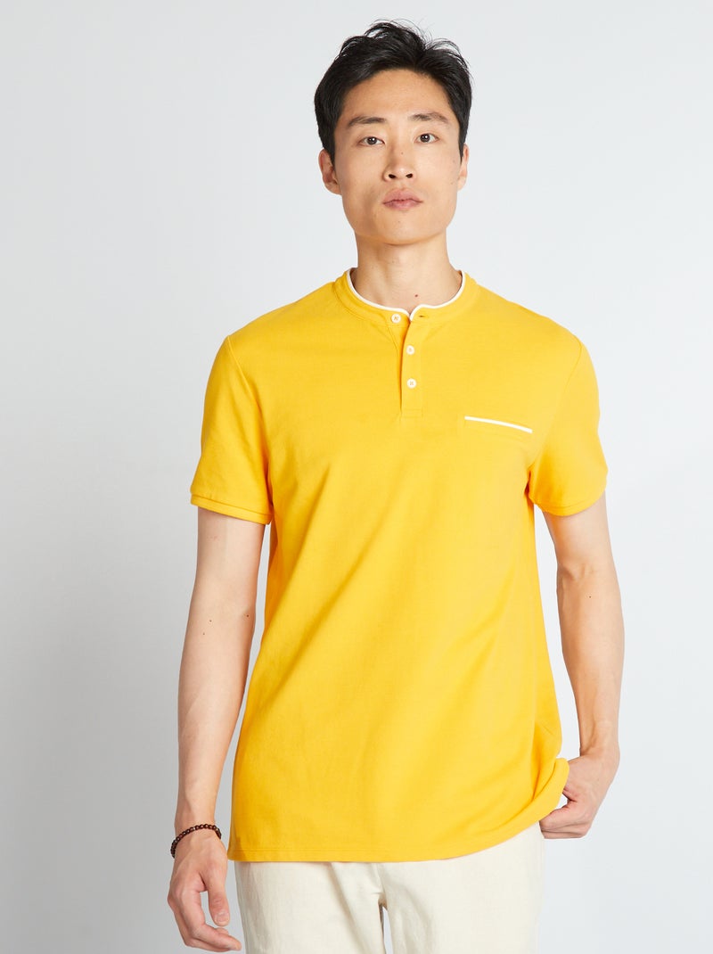 Polo em piqué de algodão com gola mao AMARELO - Kiabi