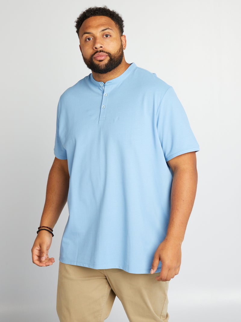 Polo em piqué de algodão com gola mao AZUL - Kiabi
